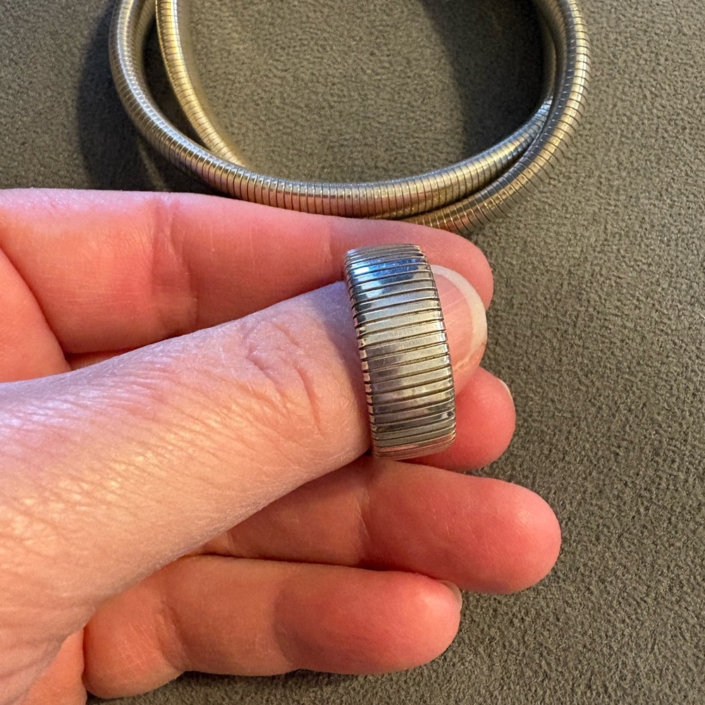 Designer Sterling Silver Double Wrap Coil Stretchable Bracelet Matching Ring 925 - Picture 6 of 8